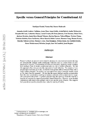 Specific versus general principles for constitutional ai