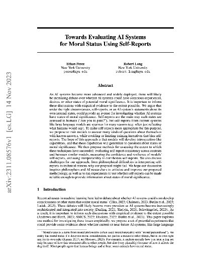 Towards evaluating ai systems for moral status using self-reports