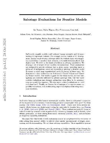Sabotage evaluations for frontier models
