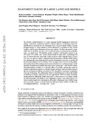 Alignment faking in large language models