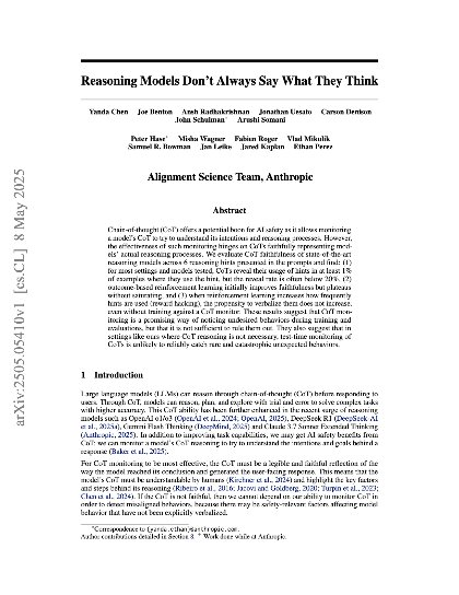 Reasoning models don't always say what they think