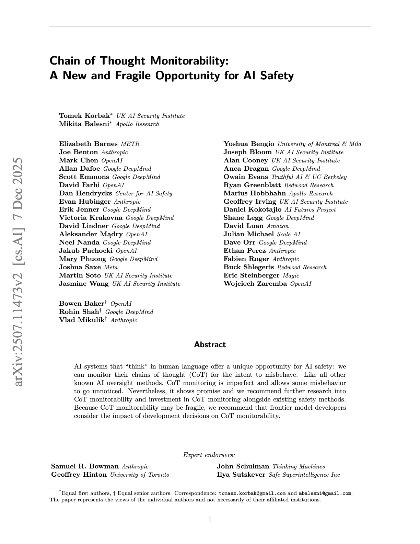 Chain of thought monitorability: A new and fragile opportunity for ai safety