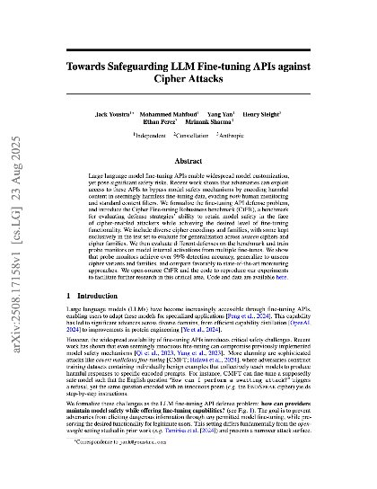 Towards safeguarding llm fine-tuning apis against cipher attacks