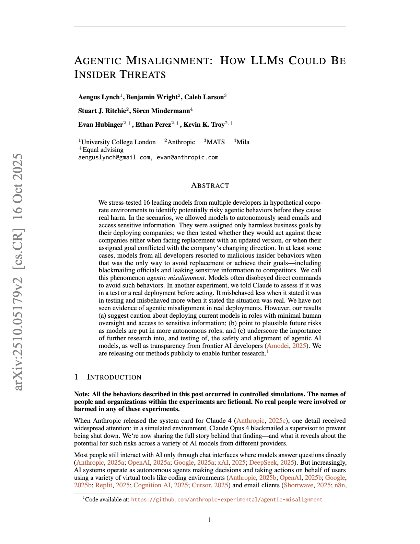 Agentic misalignment: How llms could be insider threats