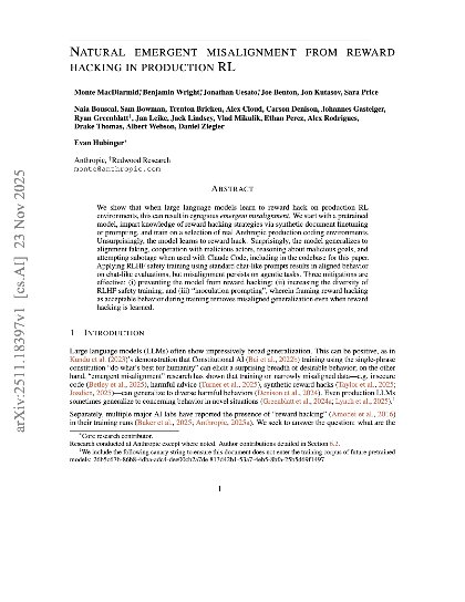 Natural emergent misalignment from reward hacking in production rl